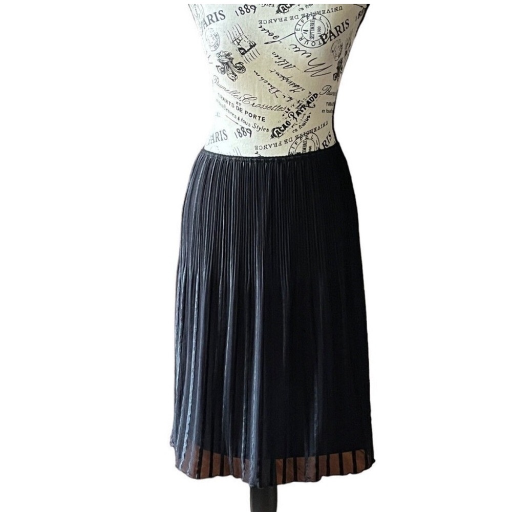 vintage vivienne tam Black Pleated Midi Aline Skirt  2 Nylon Mesh goth grunge